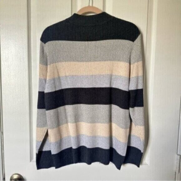 NWT Karen Scott Striped Sweater Mock Neck Gray Beige Color Block Long Sleeve - Picture 5 of 11